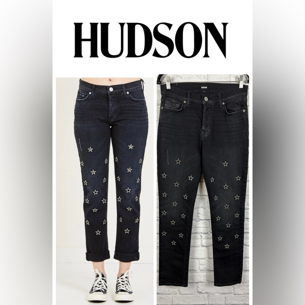 Hudson Riley Star Embellished Straight Jeans in Mythology size 26